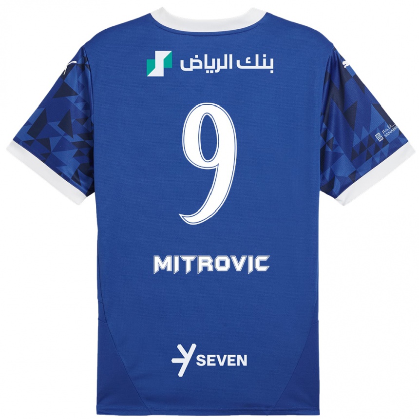 Niño Fútbol Camiseta Aleksandar Mitrovic #9 Azul Oscuro Blanco 1ª Equipación 2024/25