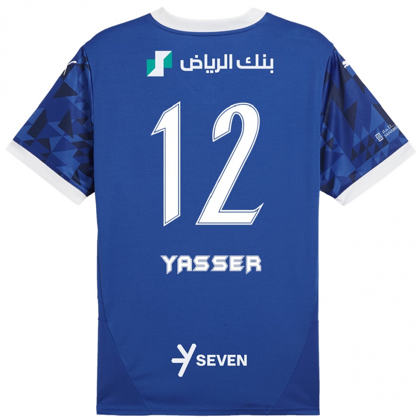 Niño Fútbol Camiseta Yasser Al-Shahrani #12 Azul Oscuro Blanco 1ª Equipación 2024/25