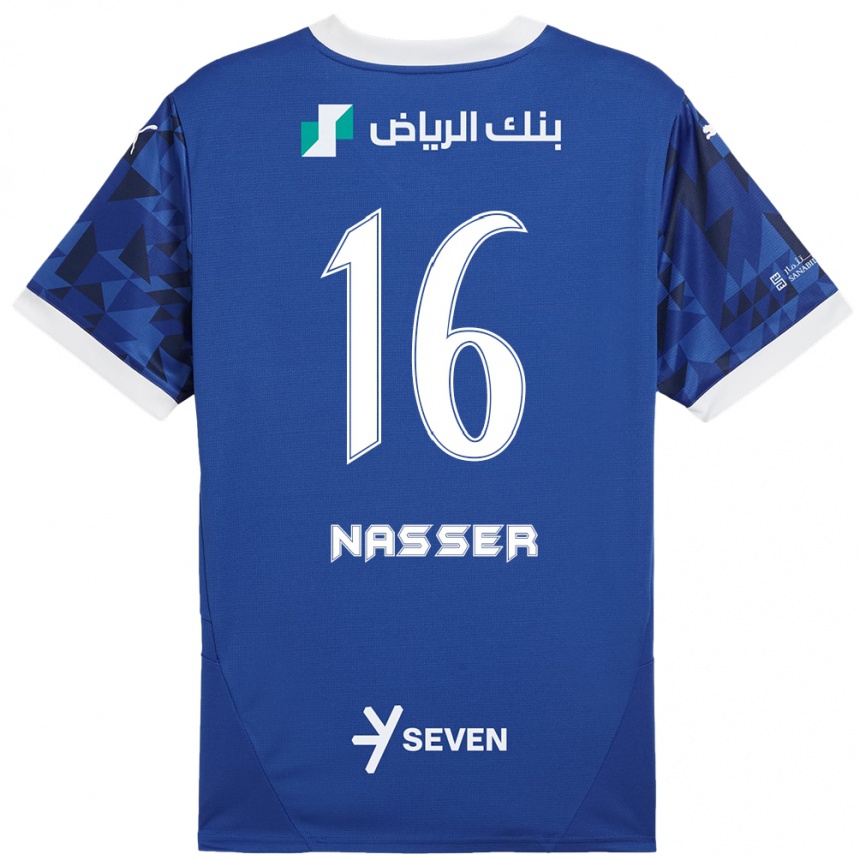 Niño Fútbol Camiseta Nasser Al-Dawsari #16 Azul Oscuro Blanco 1ª Equipación 2024/25