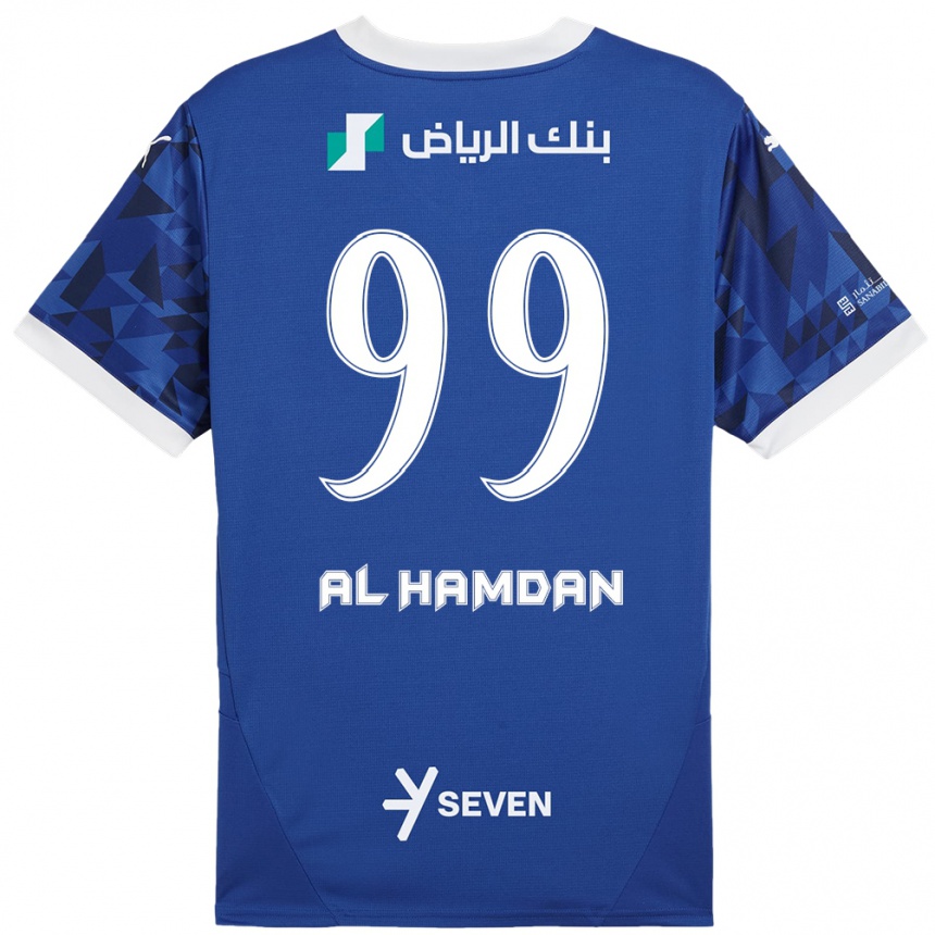 Niño Fútbol Camiseta Abdullah Al-Hamdan #99 Azul Oscuro Blanco 1ª Equipación 2024/25