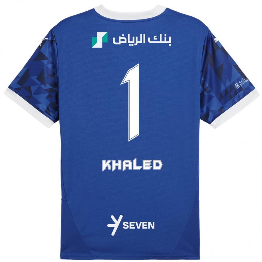 Niño Fútbol Camiseta Nawal Khaled #1 Azul Oscuro Blanco 1ª Equipación 2024/25