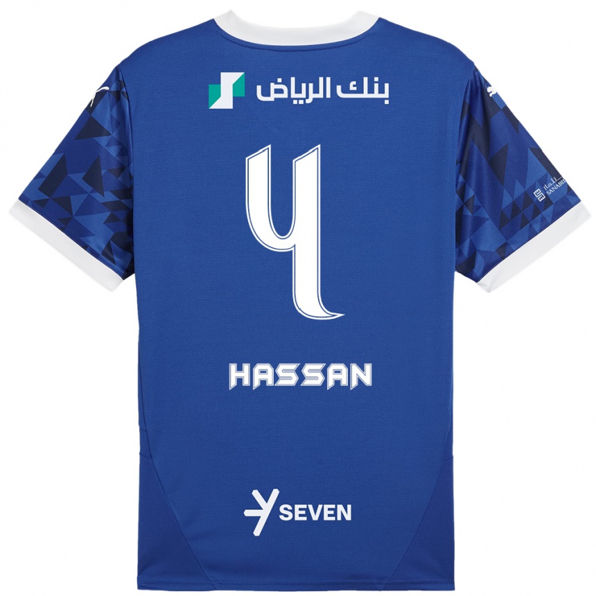 Niño Fútbol Camiseta Eman Hassan #4 Azul Oscuro Blanco 1ª Equipación 2024/25