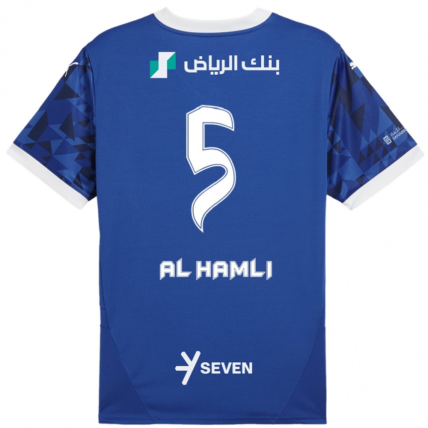 Niño Fútbol Camiseta Noura Al-Hamli #5 Azul Oscuro Blanco 1ª Equipación 2024/25