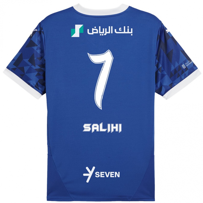 Niño Fútbol Camiseta Shokhan Salihi #7 Azul Oscuro Blanco 1ª Equipación 2024/25