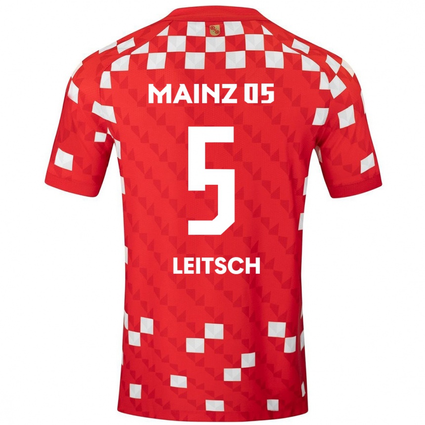 Niño Fútbol Camiseta Maxim Leitsch #5 Blanco Rojo 1ª Equipación 2024/25