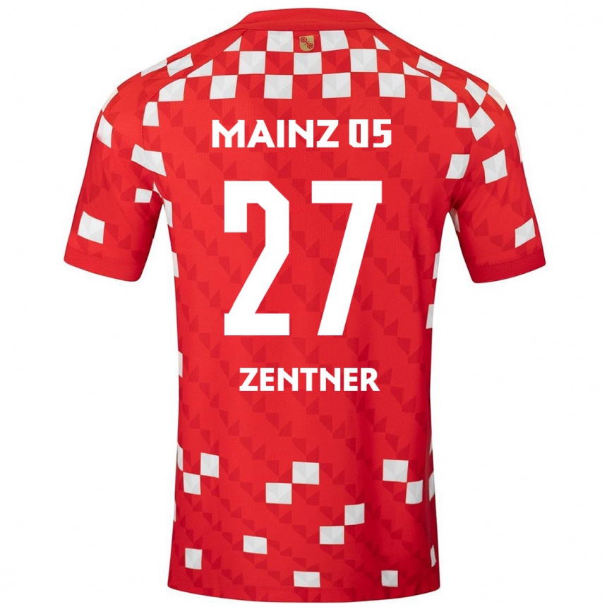 Niño Fútbol Camiseta Robin Zentner #27 Blanco Rojo 1ª Equipación 2024/25