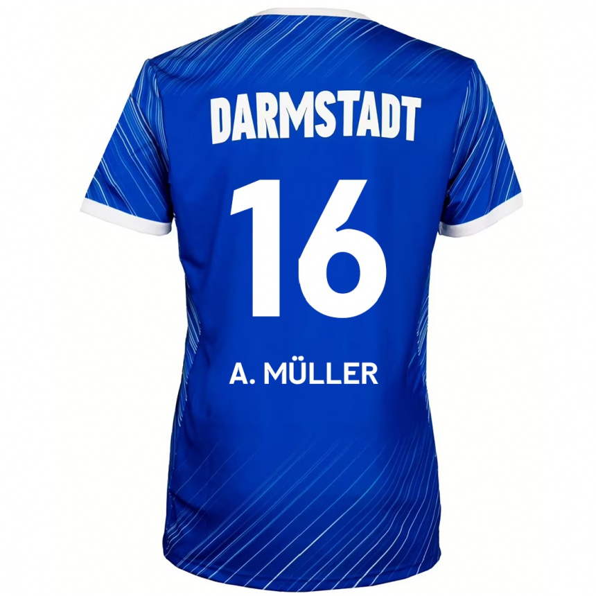 Niño Fútbol Camiseta Andreas Müller #16 Azul Blanco 1ª Equipación 2024/25