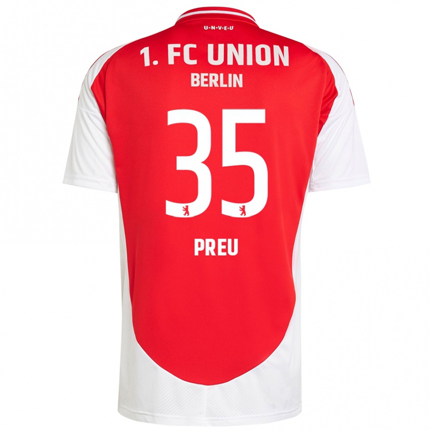 Niño Fútbol Camiseta David Preu #35 Rojo Blanco 1ª Equipación 2024/25