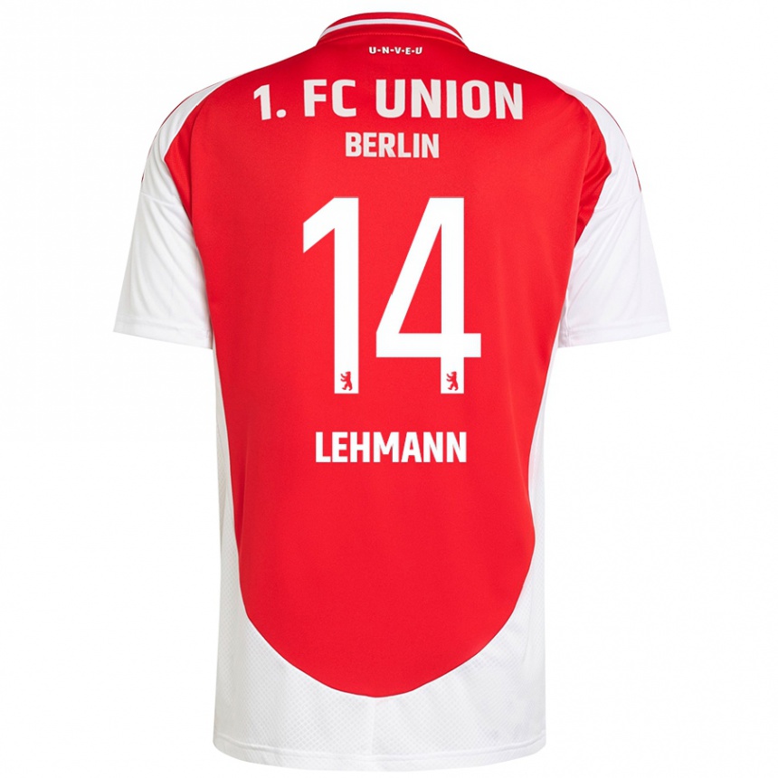 Niño Fútbol Camiseta Noah Lehmann #14 Rojo Blanco 1ª Equipación 2024/25