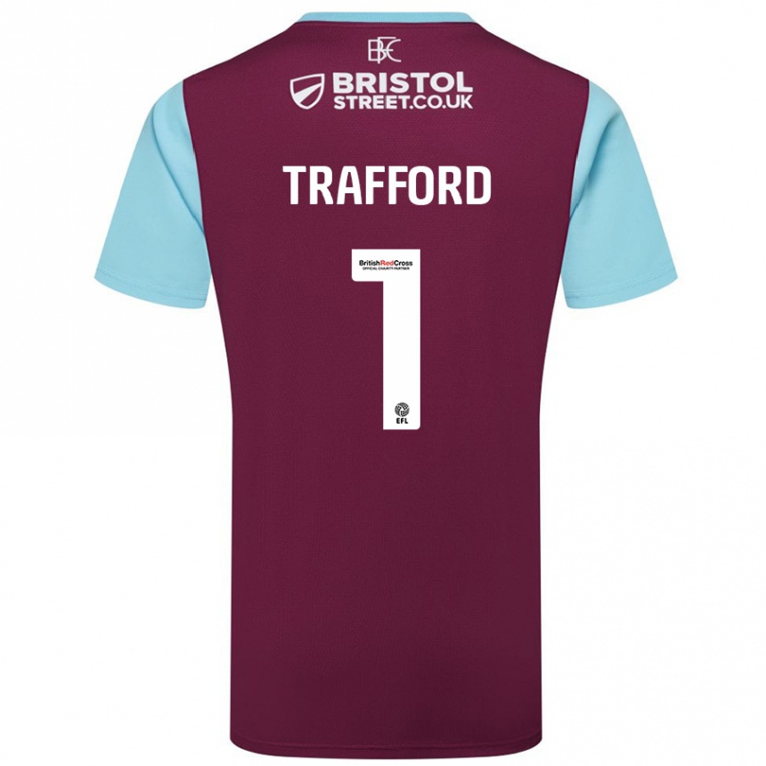 Niño Fútbol Camiseta James Trafford #1 Borgoña Azul Cielo 1ª Equipación 2024/25