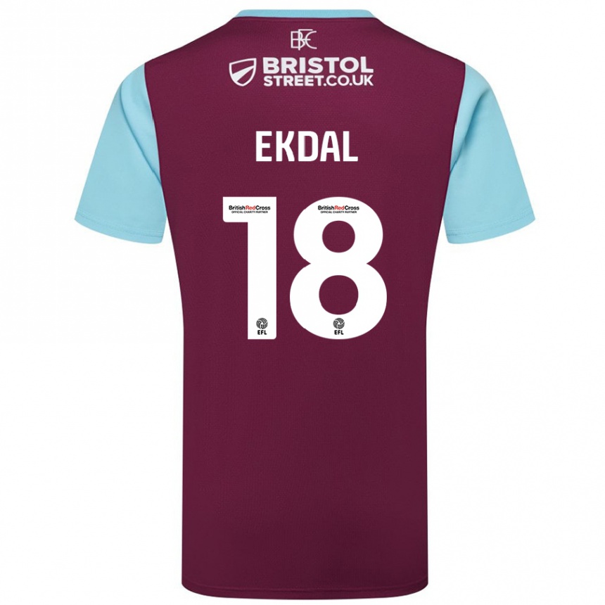 Niño Fútbol Camiseta Hjalmar Ekdal #18 Borgoña Azul Cielo 1ª Equipación 2024/25