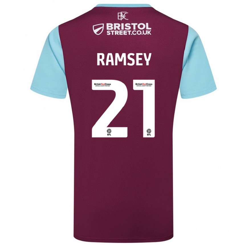 Niño Fútbol Camiseta Aaron Ramsey #21 Borgoña Azul Cielo 1ª Equipación 2024/25