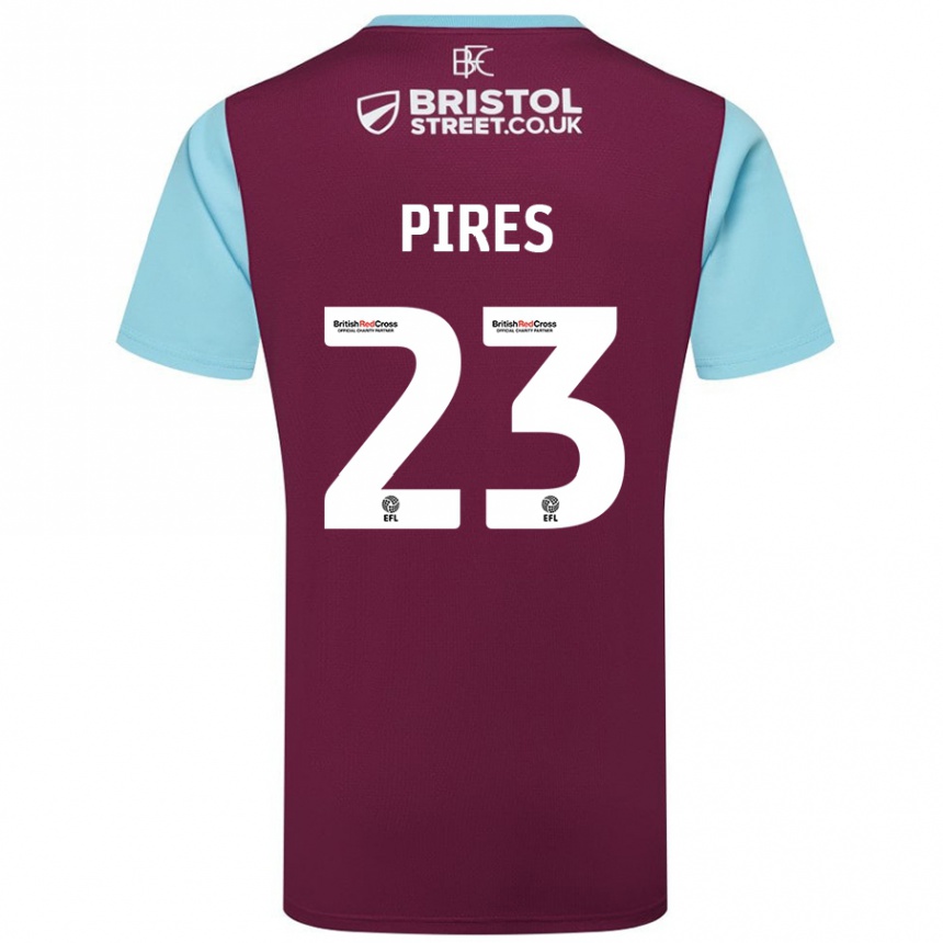 Niño Fútbol Camiseta Lucas Pires #23 Borgoña Azul Cielo 1ª Equipación 2024/25