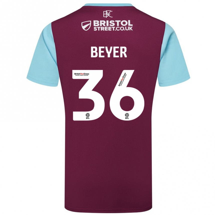 Niño Fútbol Camiseta Jordan Beyer #36 Borgoña Azul Cielo 1ª Equipación 2024/25