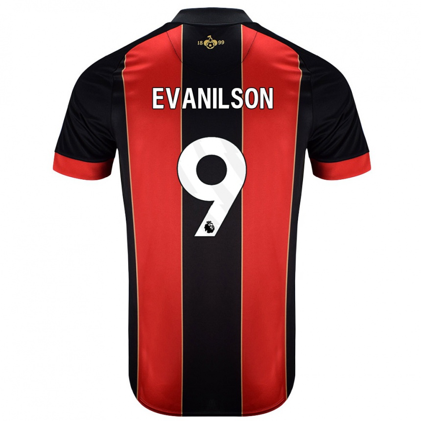 Niño Fútbol Camiseta Evanilson #9 Rojo Negro 1ª Equipación 2024/25