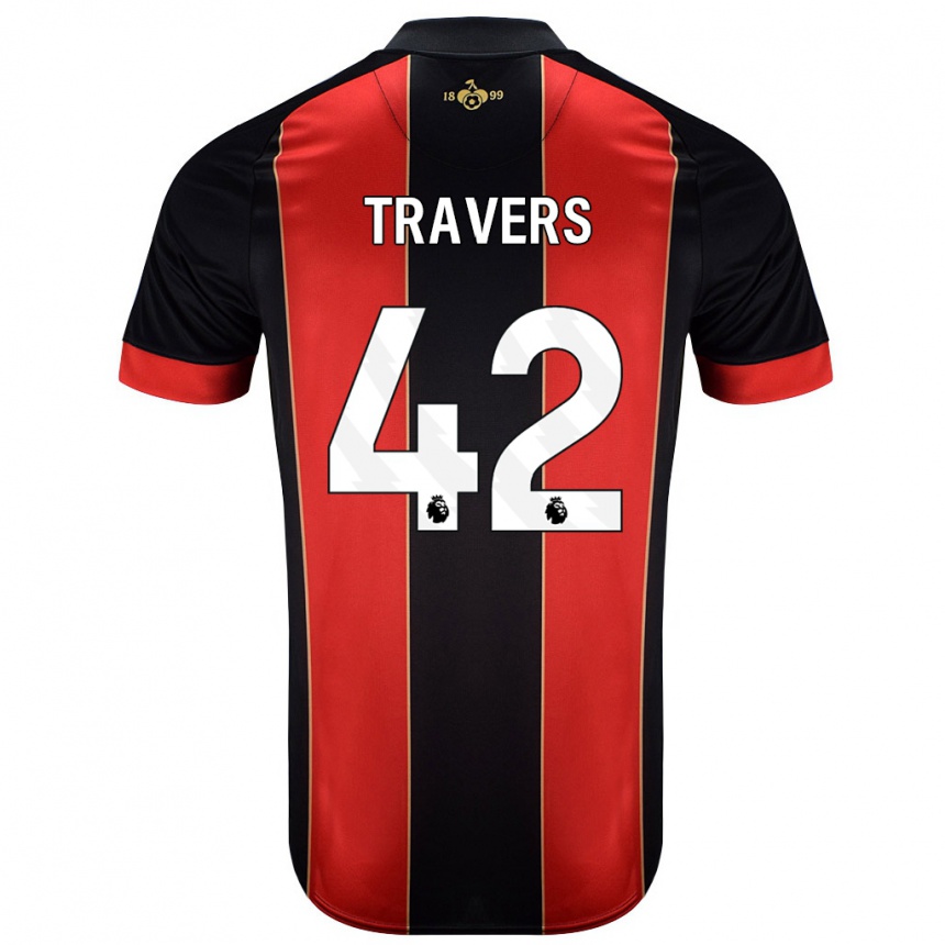 Niño Fútbol Camiseta Mark Travers #42 Rojo Negro 1ª Equipación 2024/25