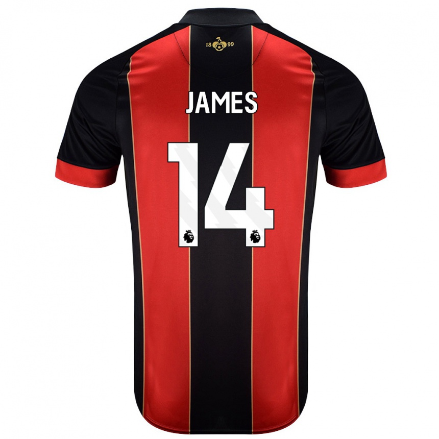 Niño Fútbol Camiseta Katie James #14 Rojo Negro 1ª Equipación 2024/25