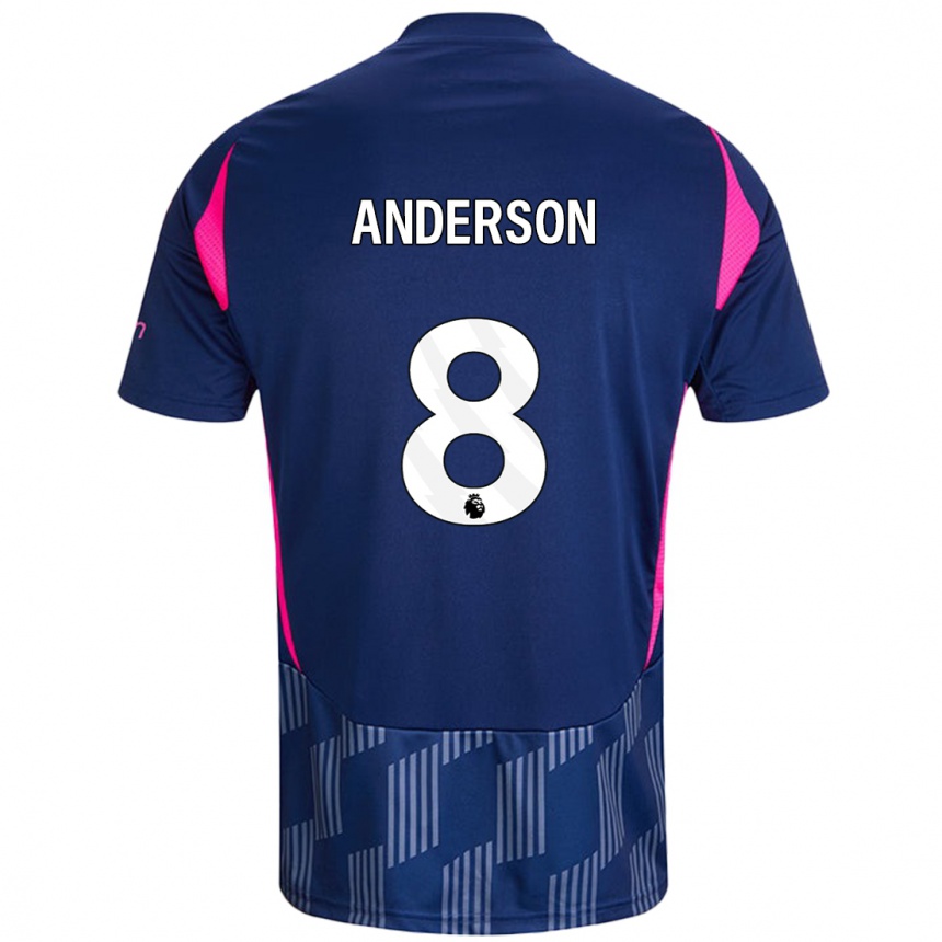 Niño Fútbol Camiseta Elliot Anderson #8 Azul Real Rosa 2ª Equipación 2024/25