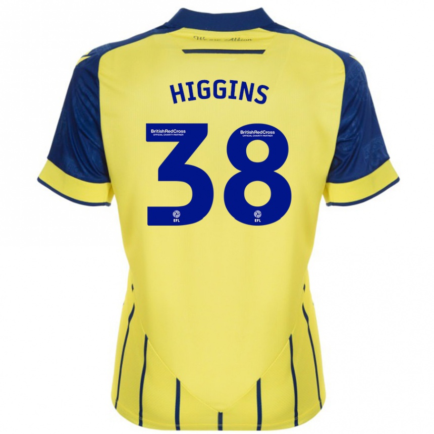 Niño Fútbol Camiseta Akeel Higgins #38 Amarillo Azul 2ª Equipación 2024/25