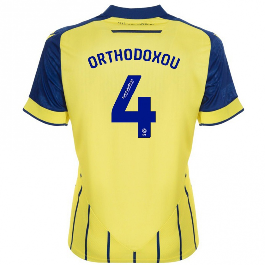 Niño Fútbol Camiseta Francesca Orthodoxou #4 Amarillo Azul 2ª Equipación 2024/25