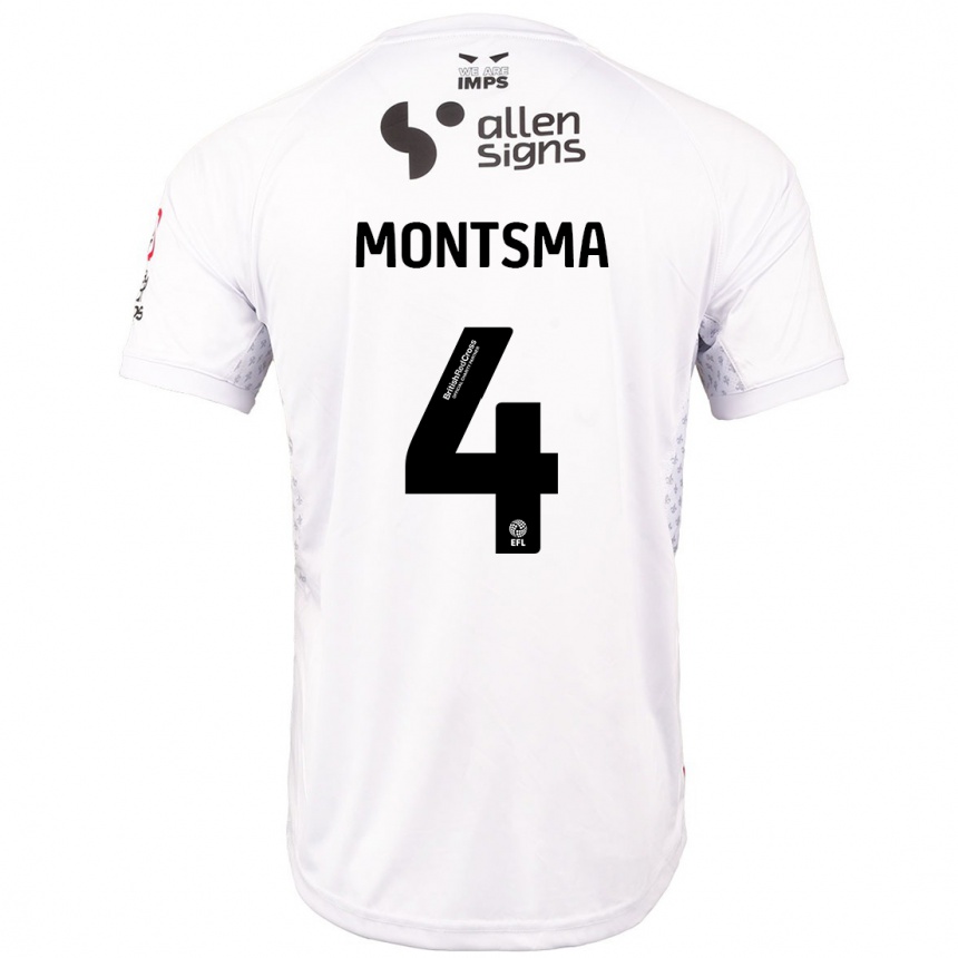 Niño Fútbol Camiseta Lewis Montsma #4 Rojo Blanco 2ª Equipación 2024/25