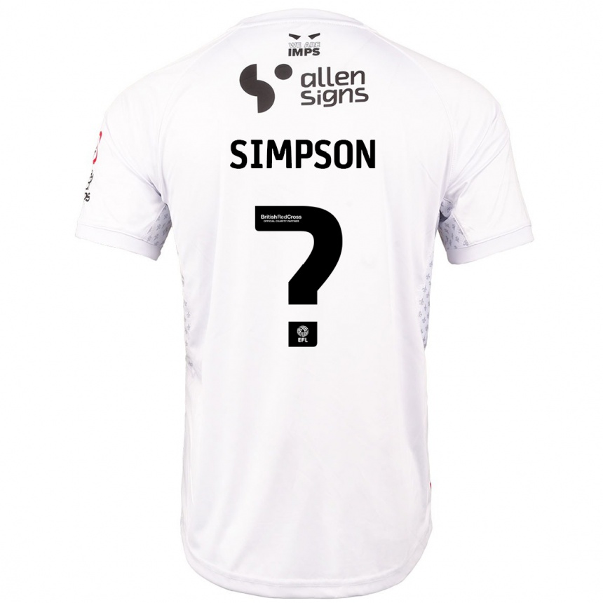 Niño Fútbol Camiseta John Simpson #0 Rojo Blanco 2ª Equipación 2024/25