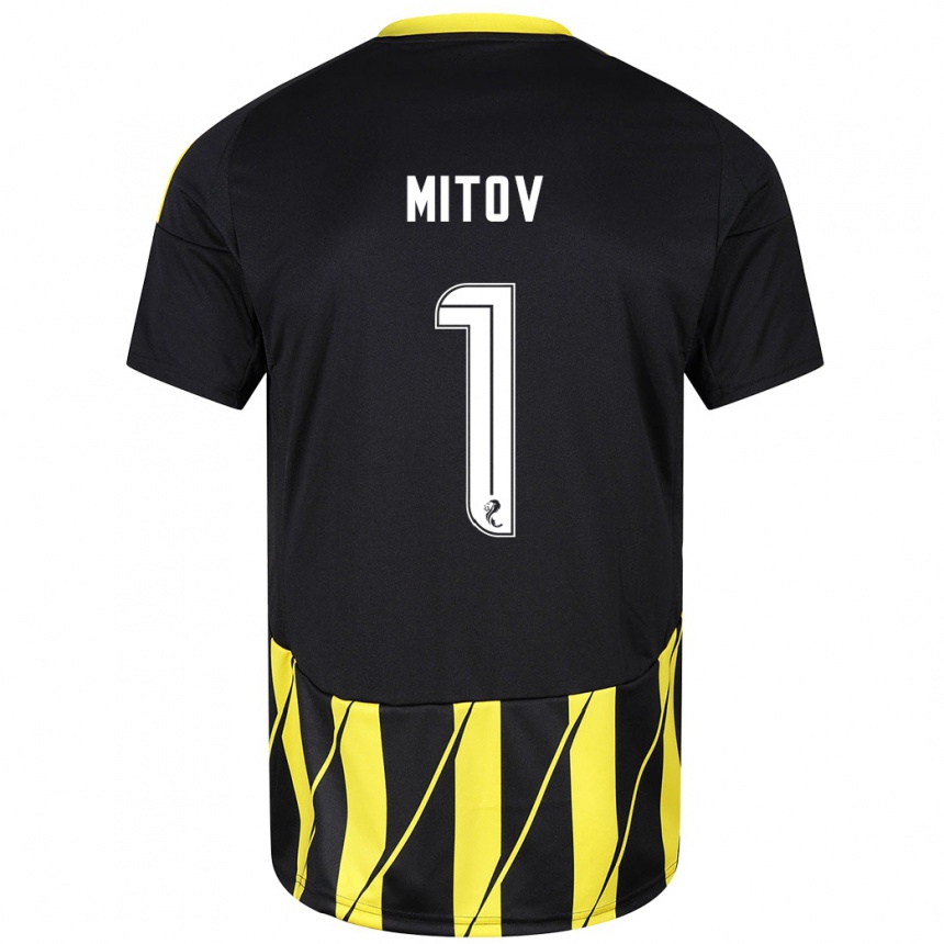 Niño Fútbol Camiseta Dimitar Mitov #1 Negro Amarillo 2ª Equipación 2024/25