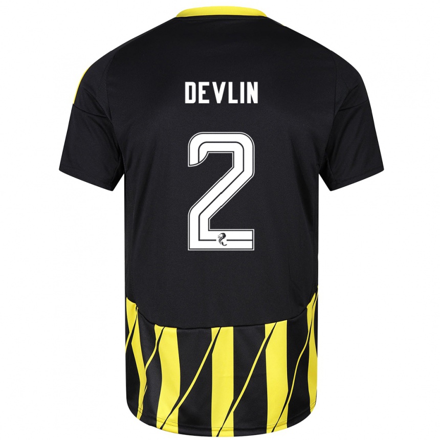 Niño Fútbol Camiseta Nicky Devlin #2 Negro Amarillo 2ª Equipación 2024/25