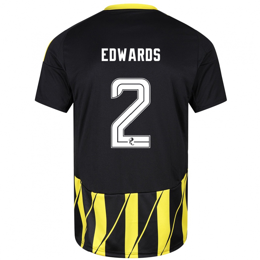 Niño Fútbol Camiseta Lois Edwards #2 Negro Amarillo 2ª Equipación 2024/25