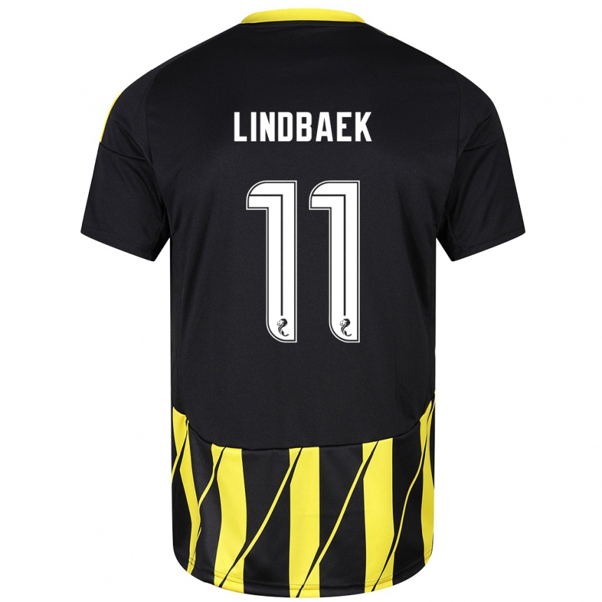 Niño Fútbol Camiseta Adele Lindbaek #11 Negro Amarillo 2ª Equipación 2024/25