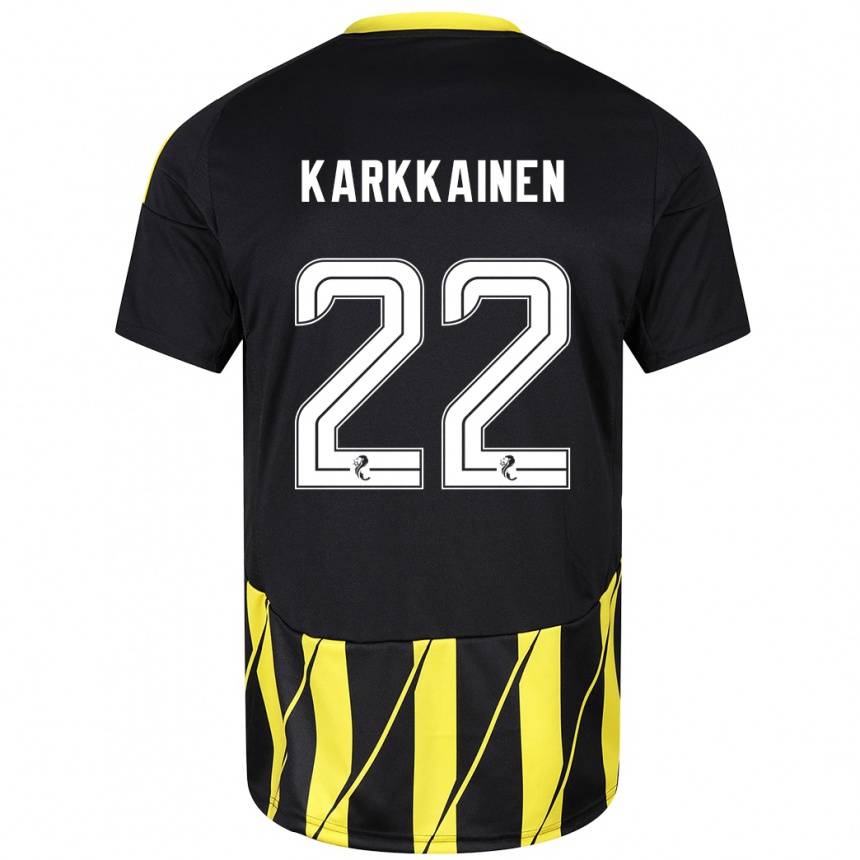 Niño Fútbol Camiseta Elena Kärkkäinen #22 Negro Amarillo 2ª Equipación 2024/25