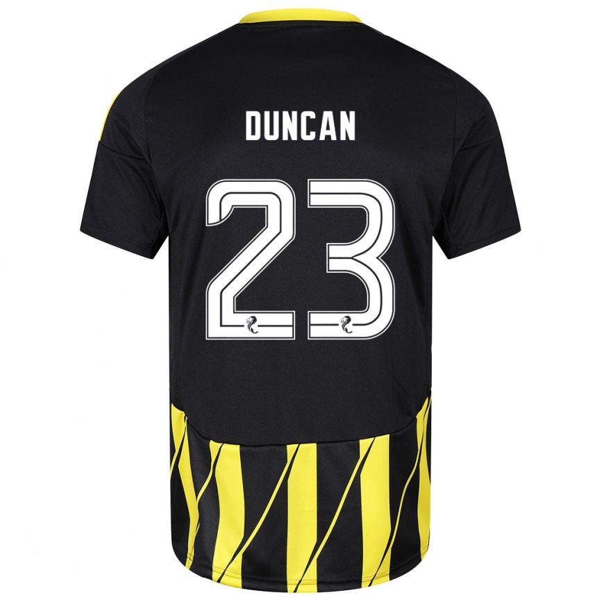 Niño Fútbol Camiseta Ryan Duncan #23 Negro Amarillo 2ª Equipación 2024/25