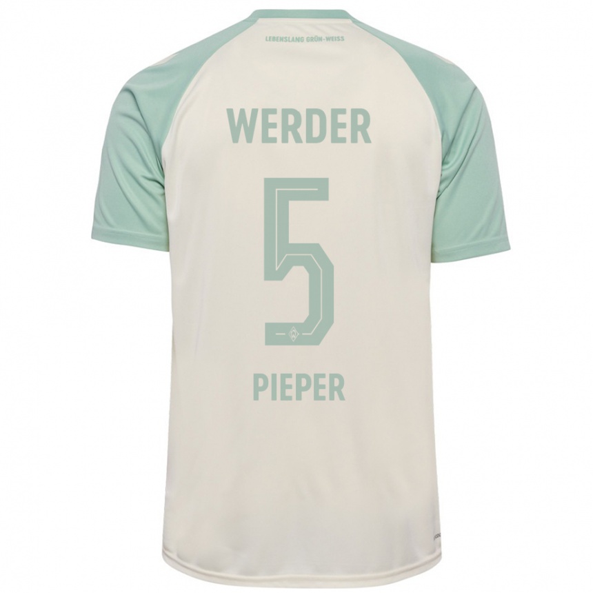 Niño Fútbol Camiseta Amos Pieper #5 Blanquecino Verde Claro 2ª Equipación 2024/25