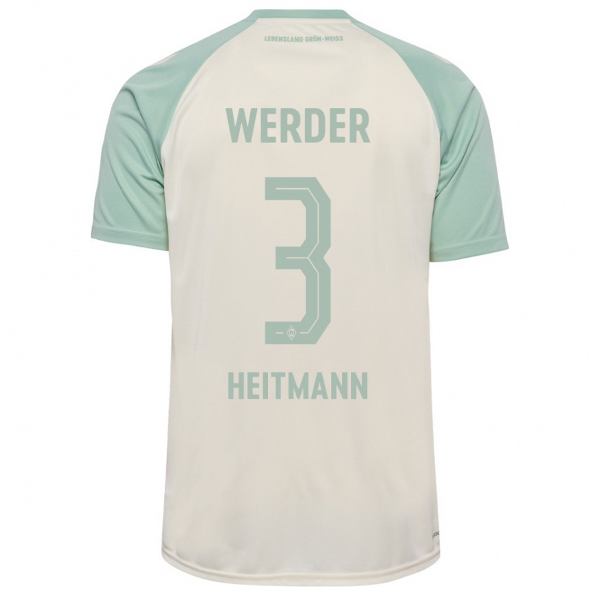 Niño Fútbol Camiseta Mats Heitmann #3 Blanquecino Verde Claro 2ª Equipación 2024/25