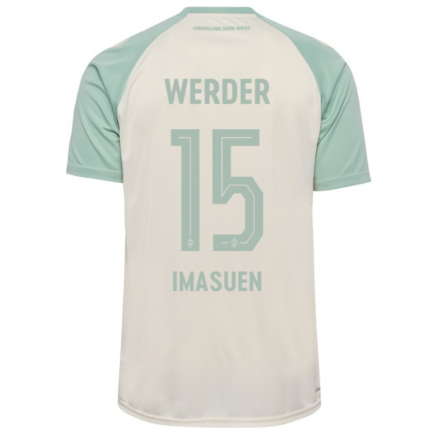 Niño Fútbol Camiseta Joel Imasuen #15 Blanquecino Verde Claro 2ª Equipación 2024/25