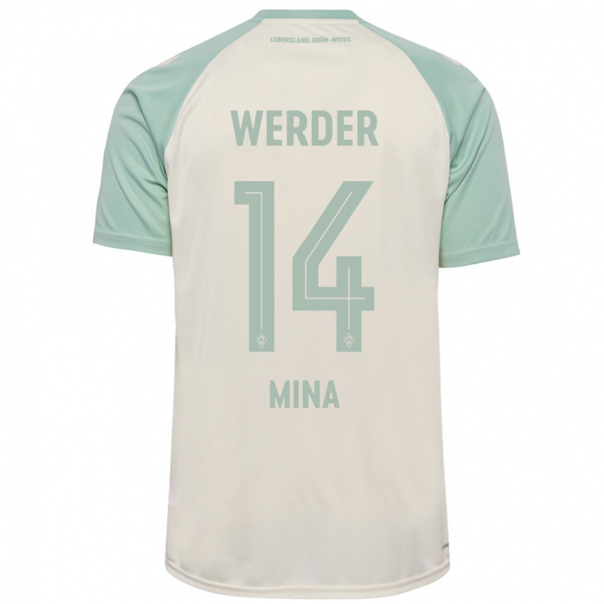 Niño Fútbol Camiseta Johan Mina #14 Blanquecino Verde Claro 2ª Equipación 2024/25