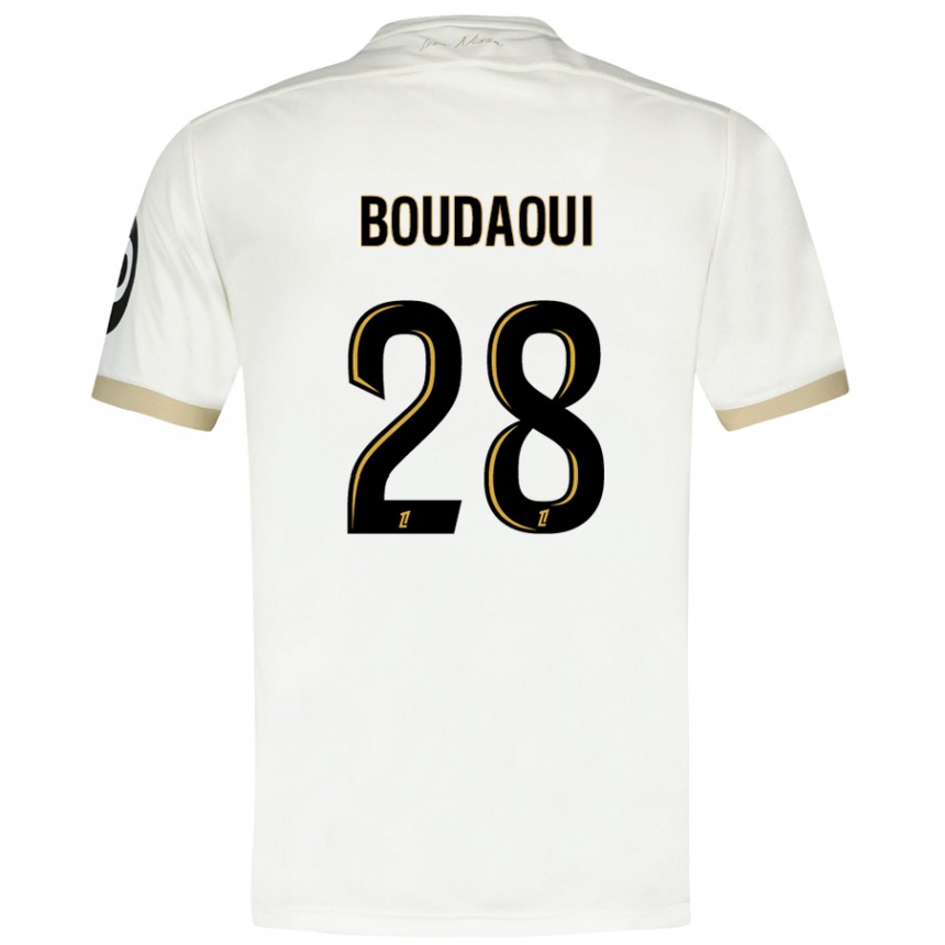 Niño Fútbol Camiseta Hicham Boudaoui #28 Blanco Dorado 2ª Equipación 2024/25