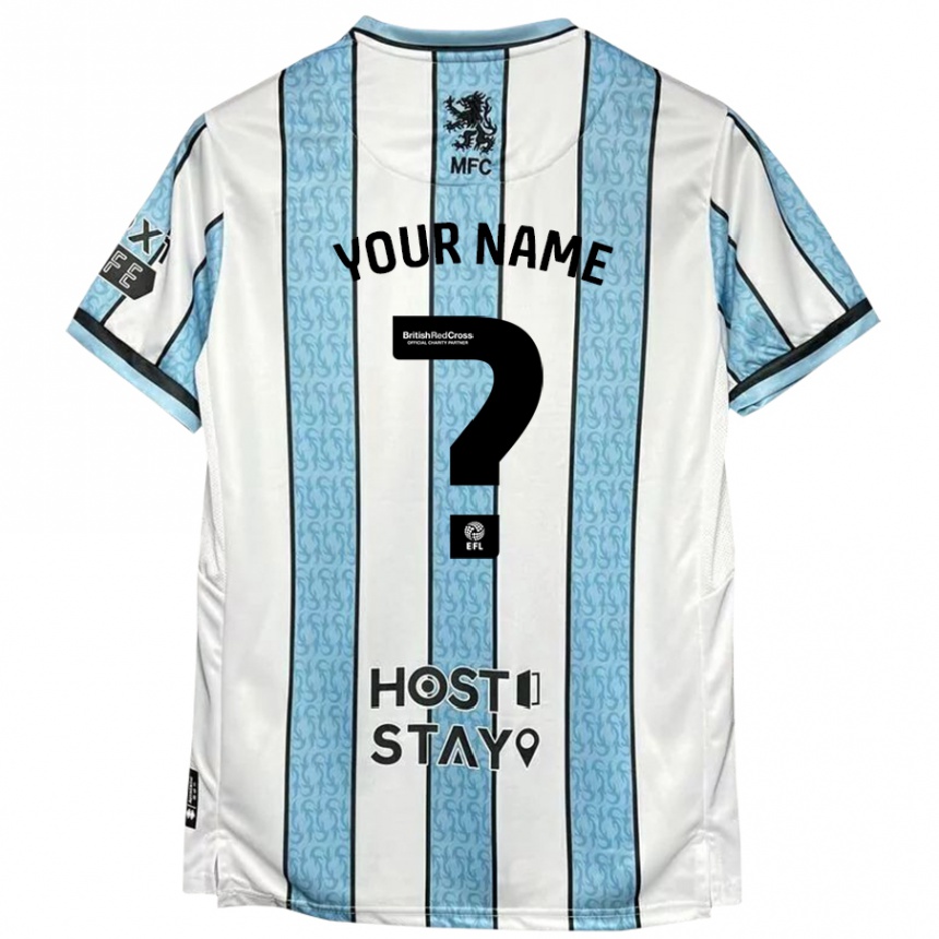 Niño Fútbol Camiseta Su Nombre #0 Blanco Azul 2ª Equipación 2024/25