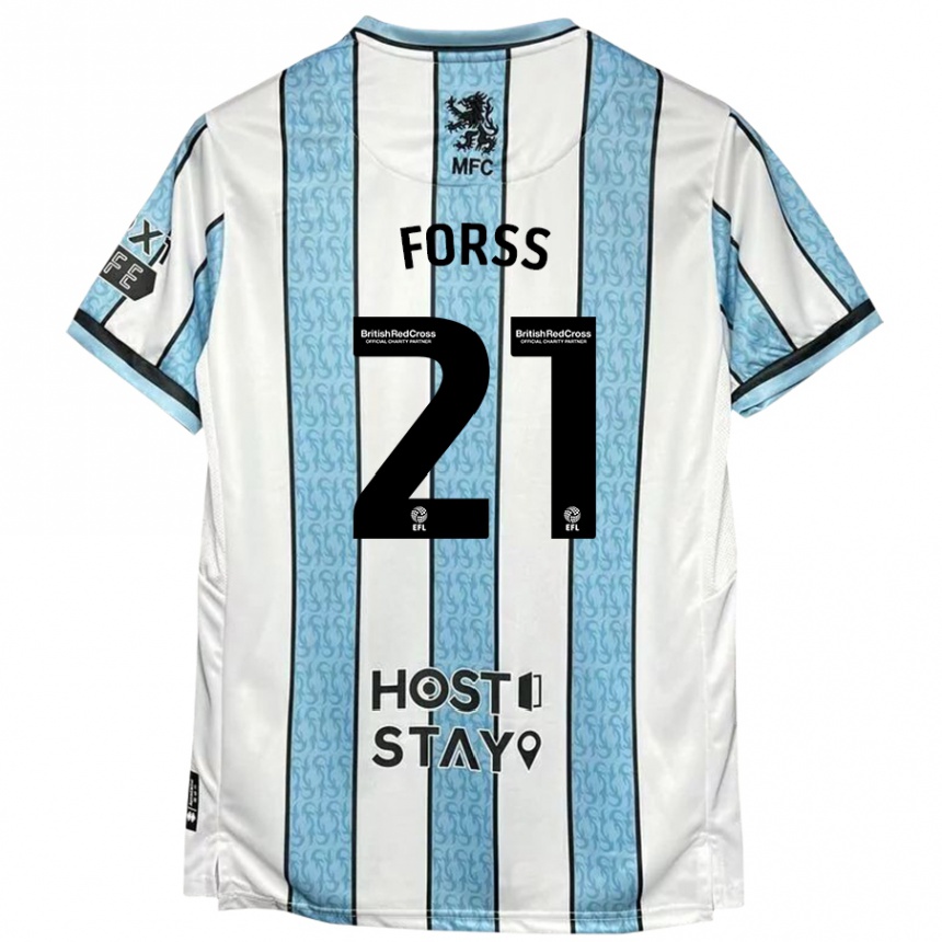 Niño Fútbol Camiseta Marcus Forss #21 Blanco Azul 2ª Equipación 2024/25