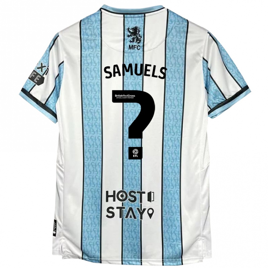 Niño Fútbol Camiseta Oliver Samuels #0 Blanco Azul 2ª Equipación 2024/25