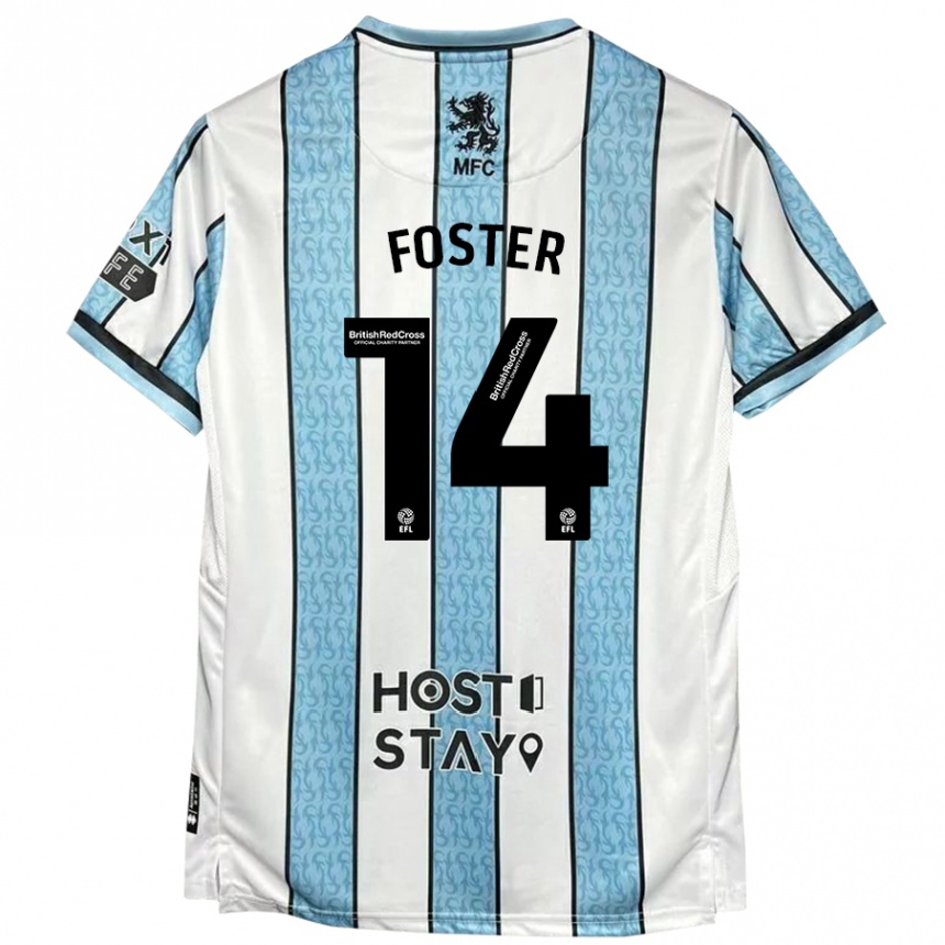 Niño Fútbol Camiseta Emma Foster #14 Blanco Azul 2ª Equipación 2024/25