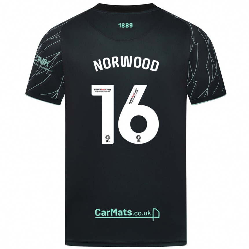 Niño Fútbol Camiseta Oliver Norwood #16 Negro Verde 2ª Equipación 2024/25