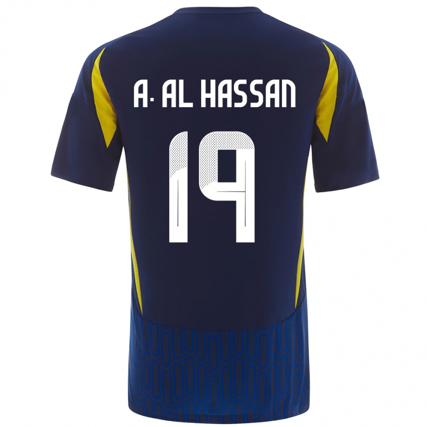 Niño Fútbol Camiseta Ali Al-Hassan #19 Azul Amarillo 2ª Equipación 2024/25