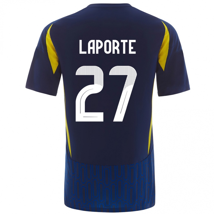 Niño Fútbol Camiseta Aymeric Laporte #27 Azul Amarillo 2ª Equipación 2024/25