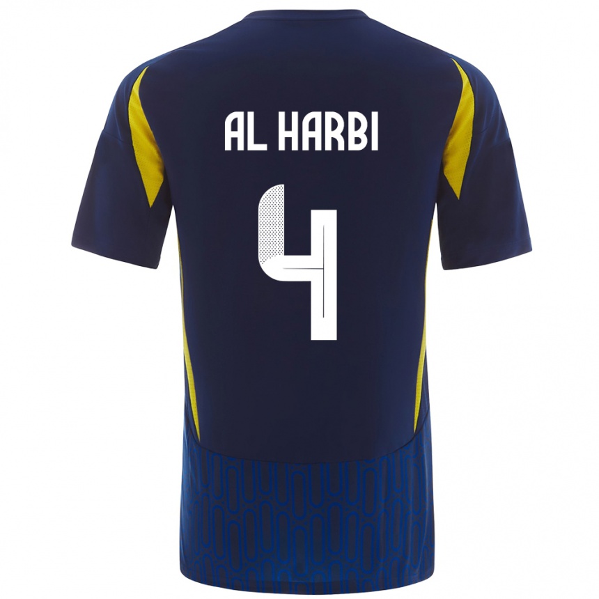 Niño Fútbol Camiseta Fay Al-Harbi #4 Azul Amarillo 2ª Equipación 2024/25