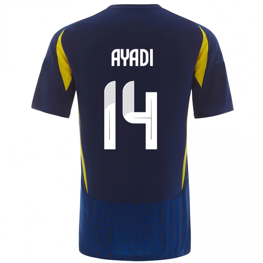 Niño Fútbol Camiseta Ghada Ayadi #14 Azul Amarillo 2ª Equipación 2024/25