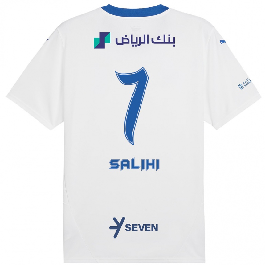 Niño Fútbol Camiseta Shokhan Salihi #7 Blanco Azul 2ª Equipación 2024/25