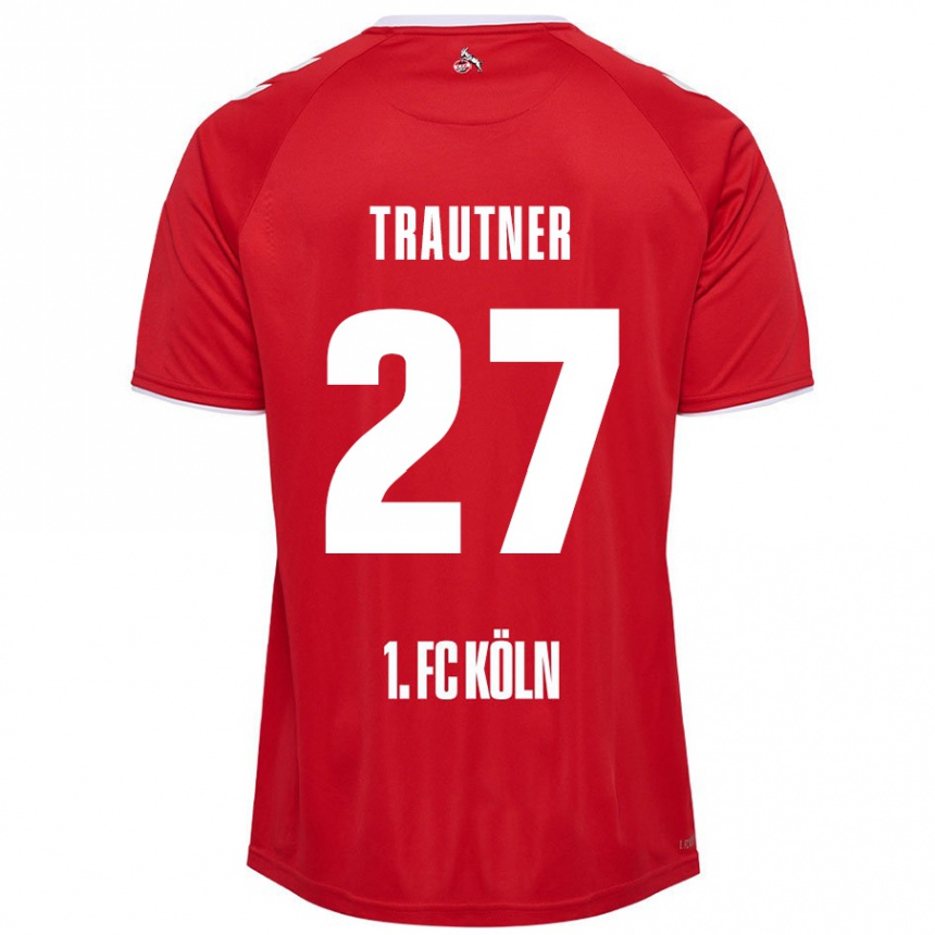 Niño Fútbol Camiseta Tobias Trautner #27 Rojo Blanco 2ª Equipación 2024/25