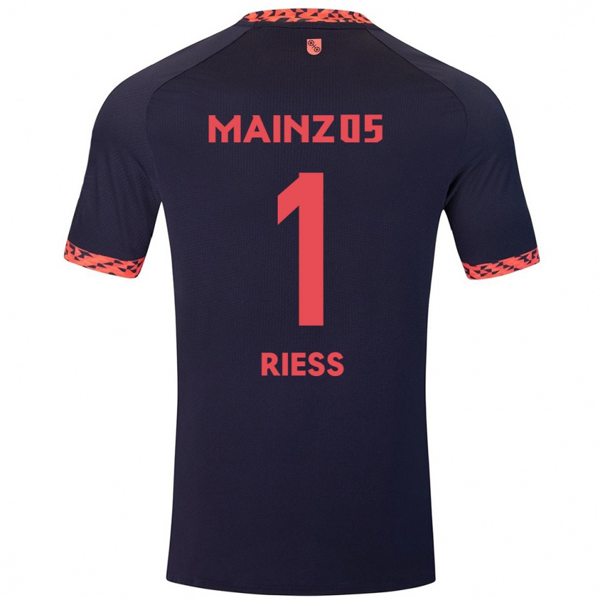 Niño Fútbol Camiseta Lasse Rieß #1 Azul Coral Rojo 2ª Equipación 2024/25