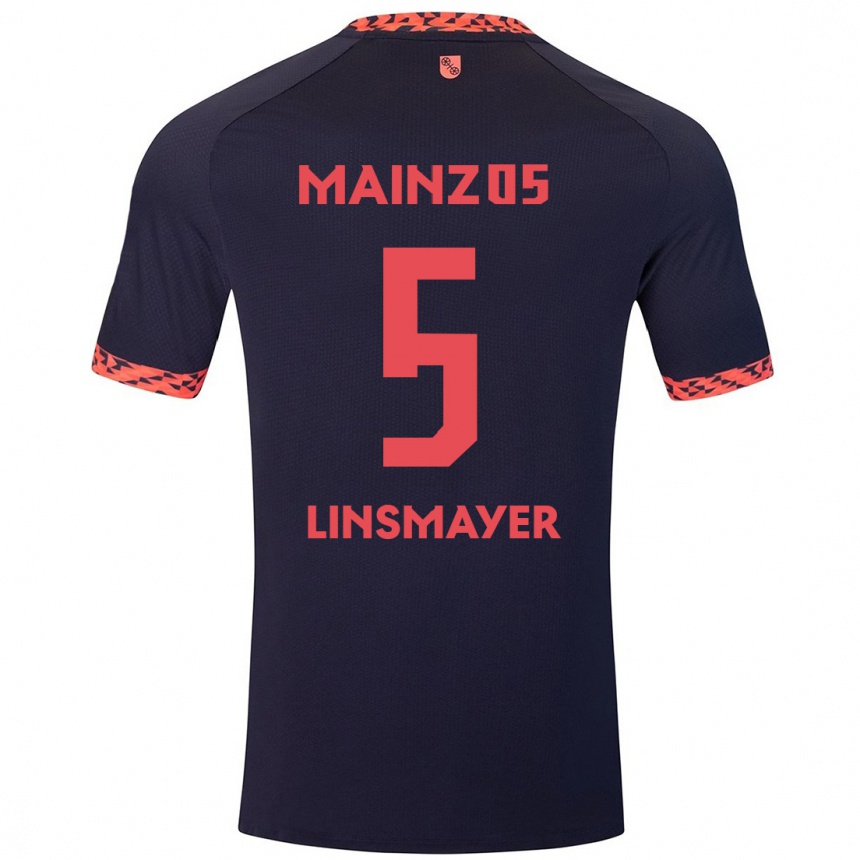 Niño Fútbol Camiseta Denis Linsmayer #5 Azul Coral Rojo 2ª Equipación 2024/25